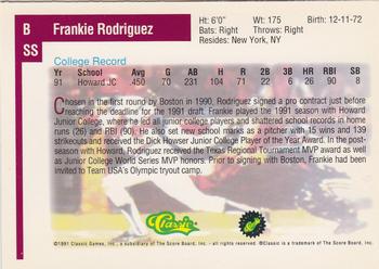 1991 Classic Draft Picks #B Frankie Rodriguez Back